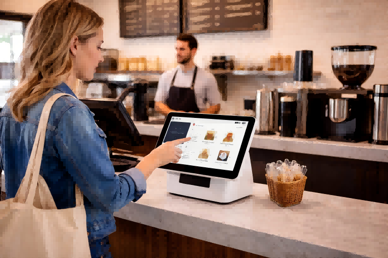 Countertop-Kiosk-Ordering-in-Coffee-Shop