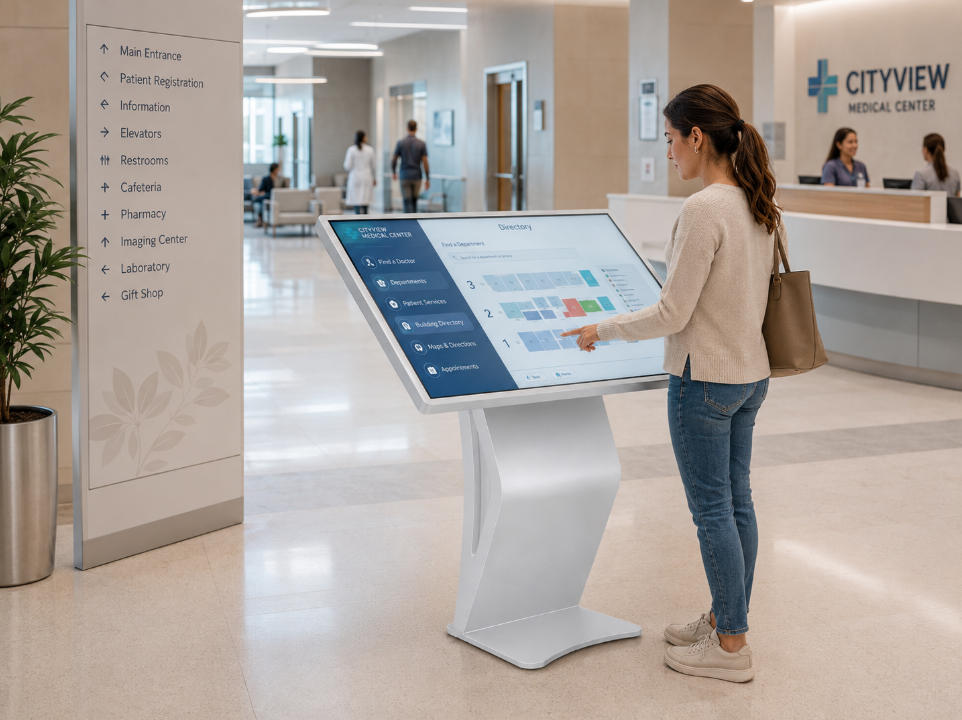 Hospital information kiosk for department search and patient guidance
