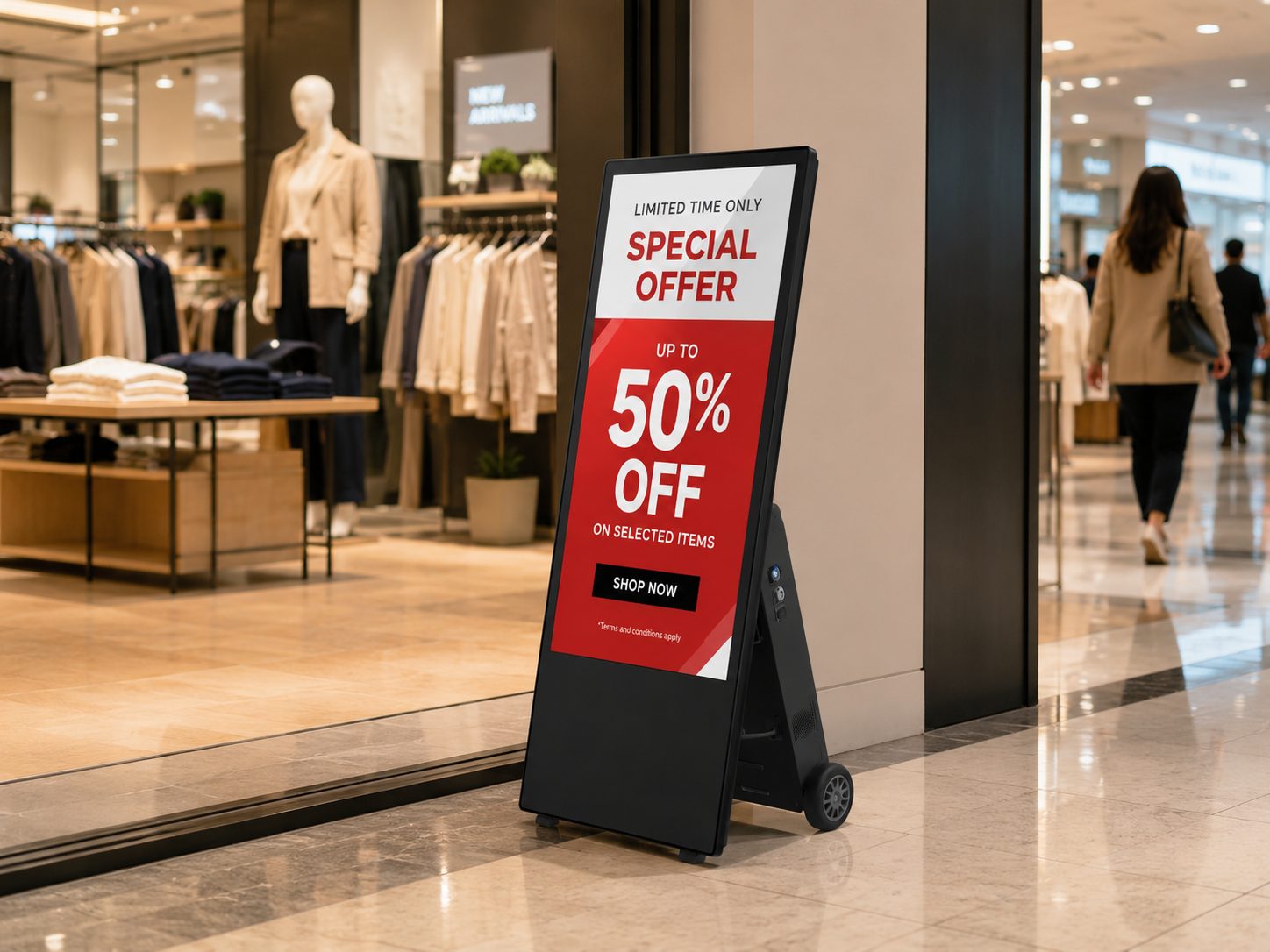 Portable digital signage for retail store promotion display