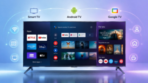 Smart TV vs Android TV vs Google TV comparison showing different smart TV platforms and user interfaces