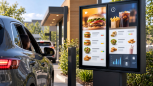Data-driven digital menu board in a modern drive-thru restaurant